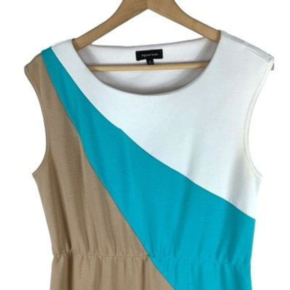 Spence Women’s Sz 12 Tan Polyester Spandex Scoop Neck Sleeveless Shift Dress - Picture 2 of 12